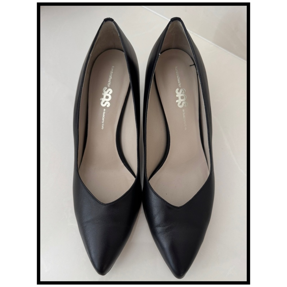 SAS Black Moxi Leather Italian Kitten Heel Pump Shoes 10-1/2 W